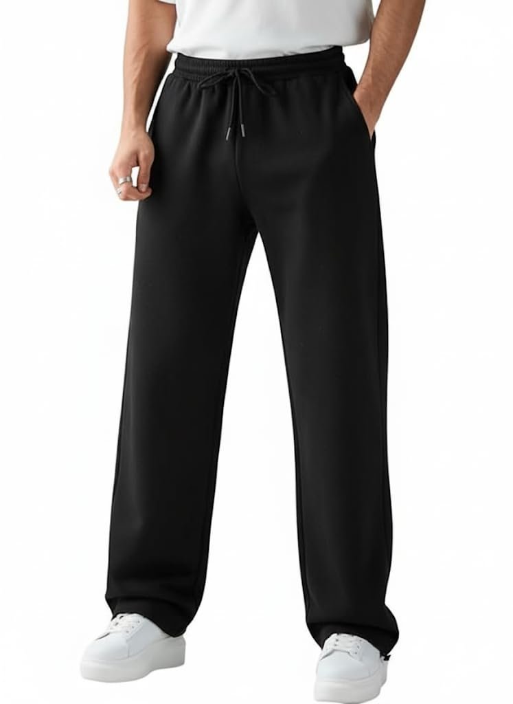 Men's Cotton Baggy Trackpants | Oversized Fit Streetwear & Gym Wear | Comfortable Casual Joggers for Men (in, Alpha, L, Regular, Black)