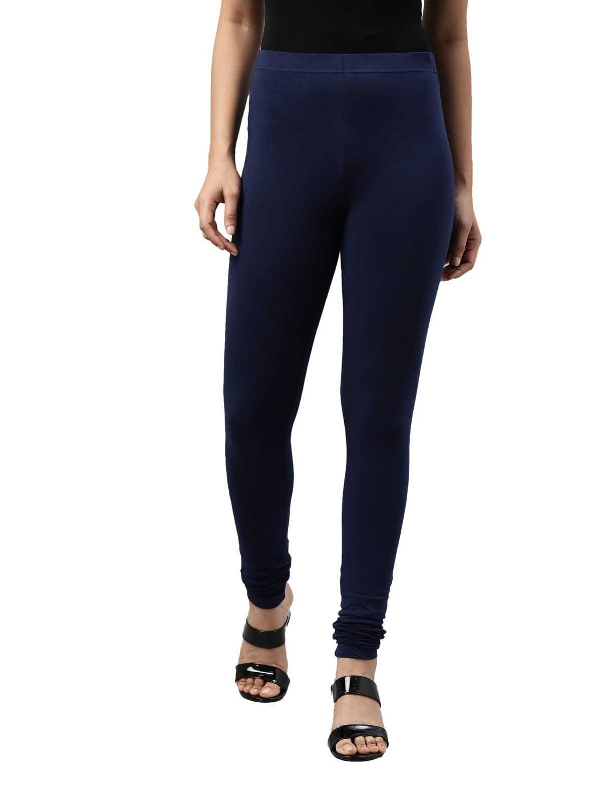 Soft Cotton Stretch Churidar for Women | Breathable, Mid Rise, Full Length, Navy- XL