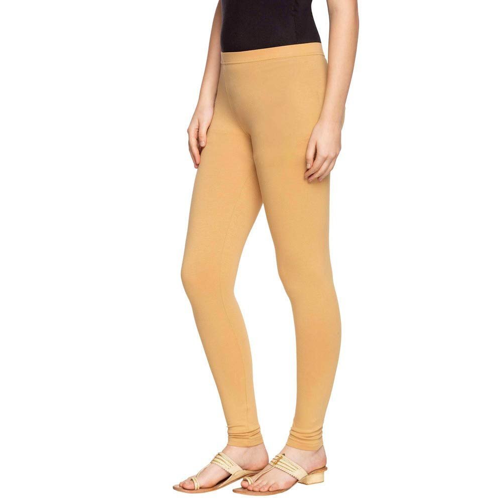 Soft Cotton Stretch Ankle Length Leggings for Women | Breathable, Mid Rise, Wheat- L - Image 3