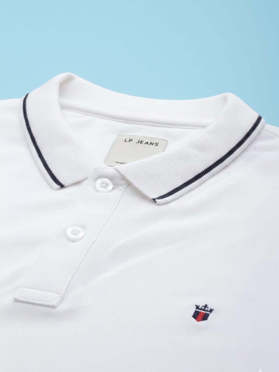 Men White Solid Polo Neck T-Shirt - Image 4