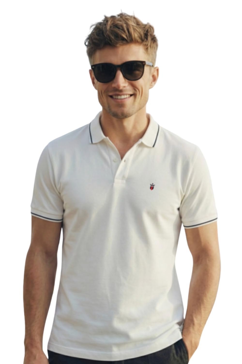 Men White Solid Polo Neck T-Shirt