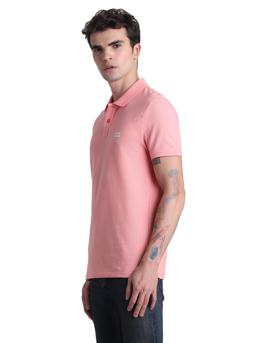 Mens Cotton Pink Slim Fit Polo, Large - Image 3