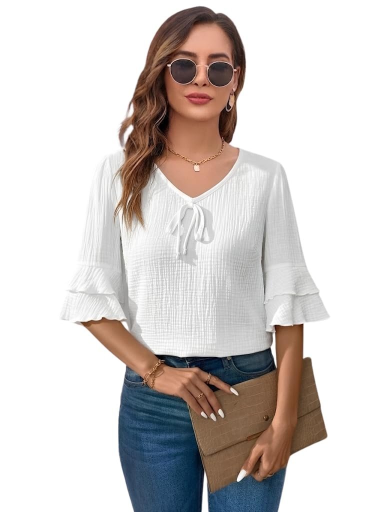 Women's Top | Stylish Shirt Design | Comfortable Western Top| Easy Movement Structure | Trendy Look Styling | Versatile Perfect for Casual & Everyday Fashion (5231_M_White)
