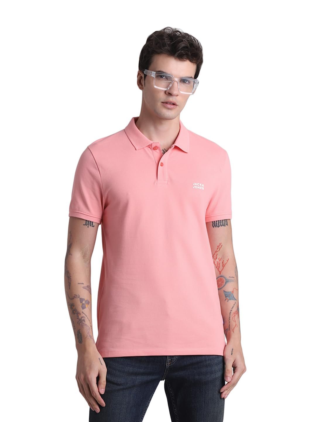 Mens Cotton Pink Slim Fit Polo, Large - Image 2