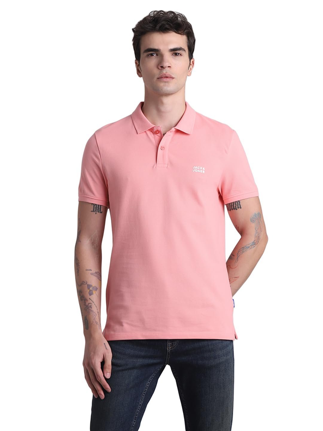 Mens Cotton Pink Slim Fit Polo, Large