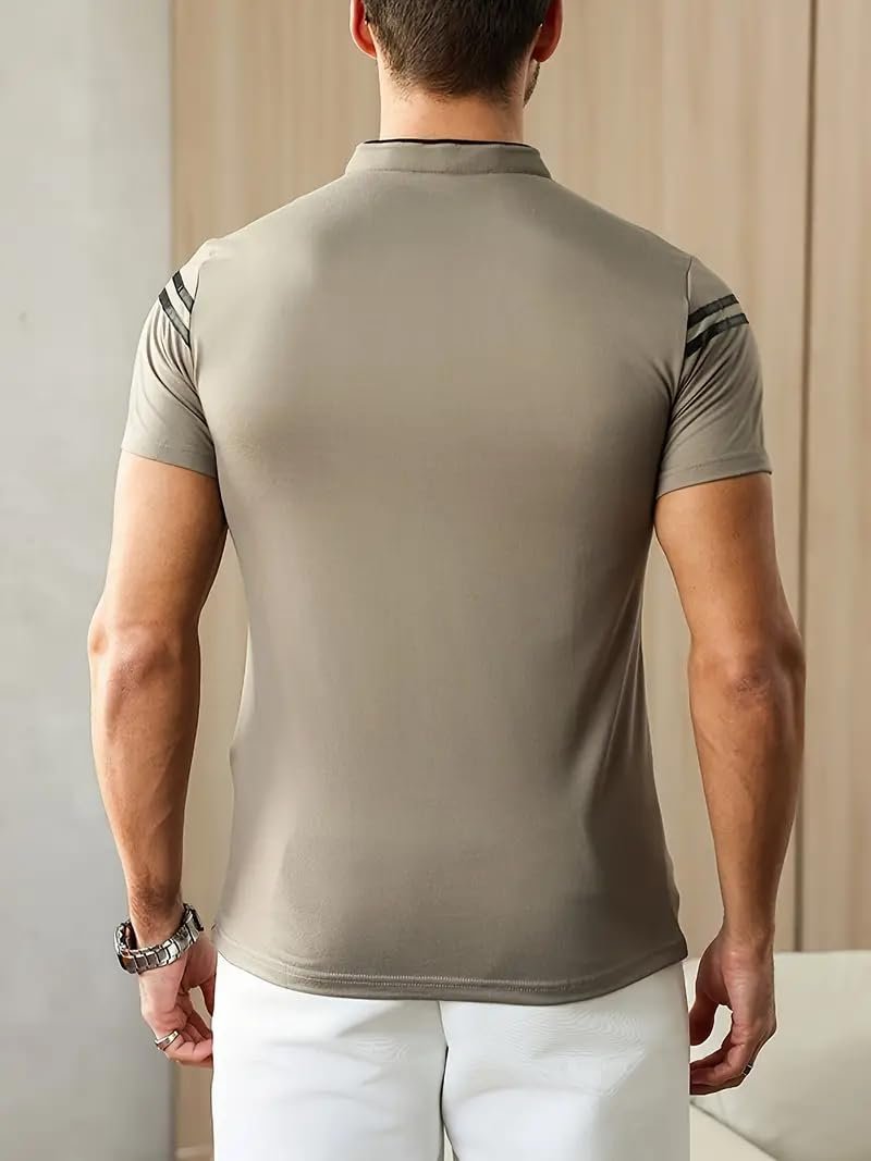 Mens Polo T-Shirt || Men’s Color Block Polo Tshirt | Short Sleeve Casual Pullover with Collar |Casual Wear for Men | Mens Regular FIT T-Shirts Beige - Image 3
