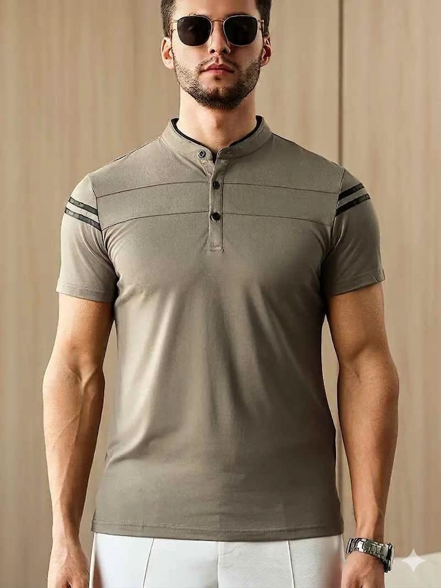 Mens Polo T-Shirt || Men’s Color Block Polo Tshirt | Short Sleeve Casual Pullover with Collar |Casual Wear for Men | Mens Regular FIT T-Shirts Beige - Image 2