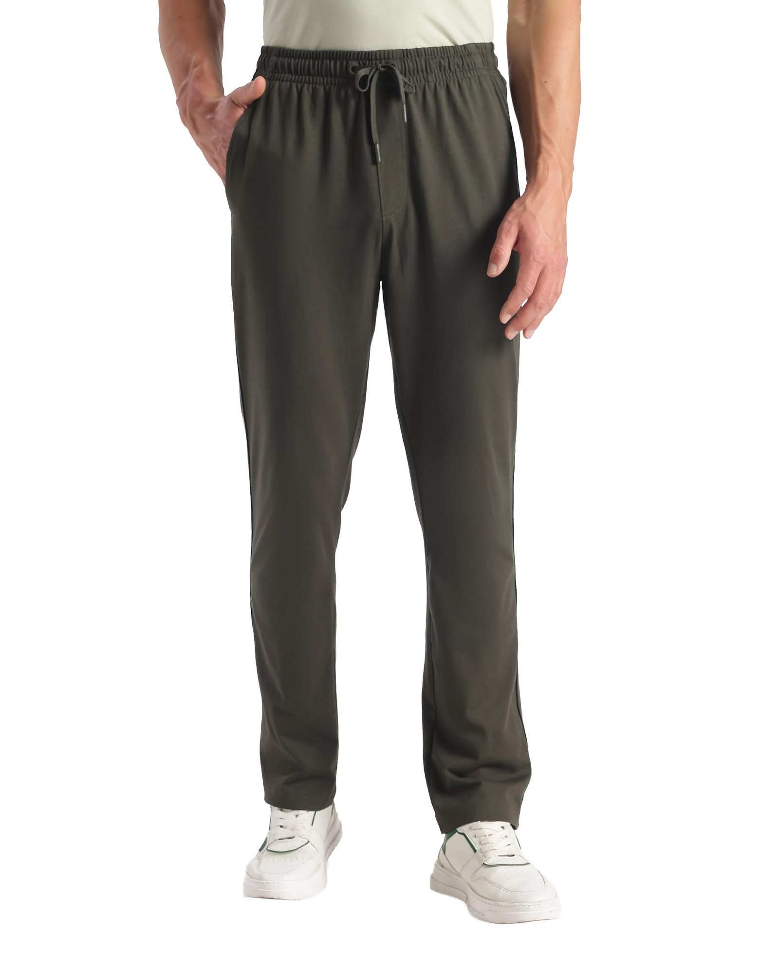 9500 Men's Super Combed Cotton Rich Regular Fit Trackpant with Side Pockets_Olive_L