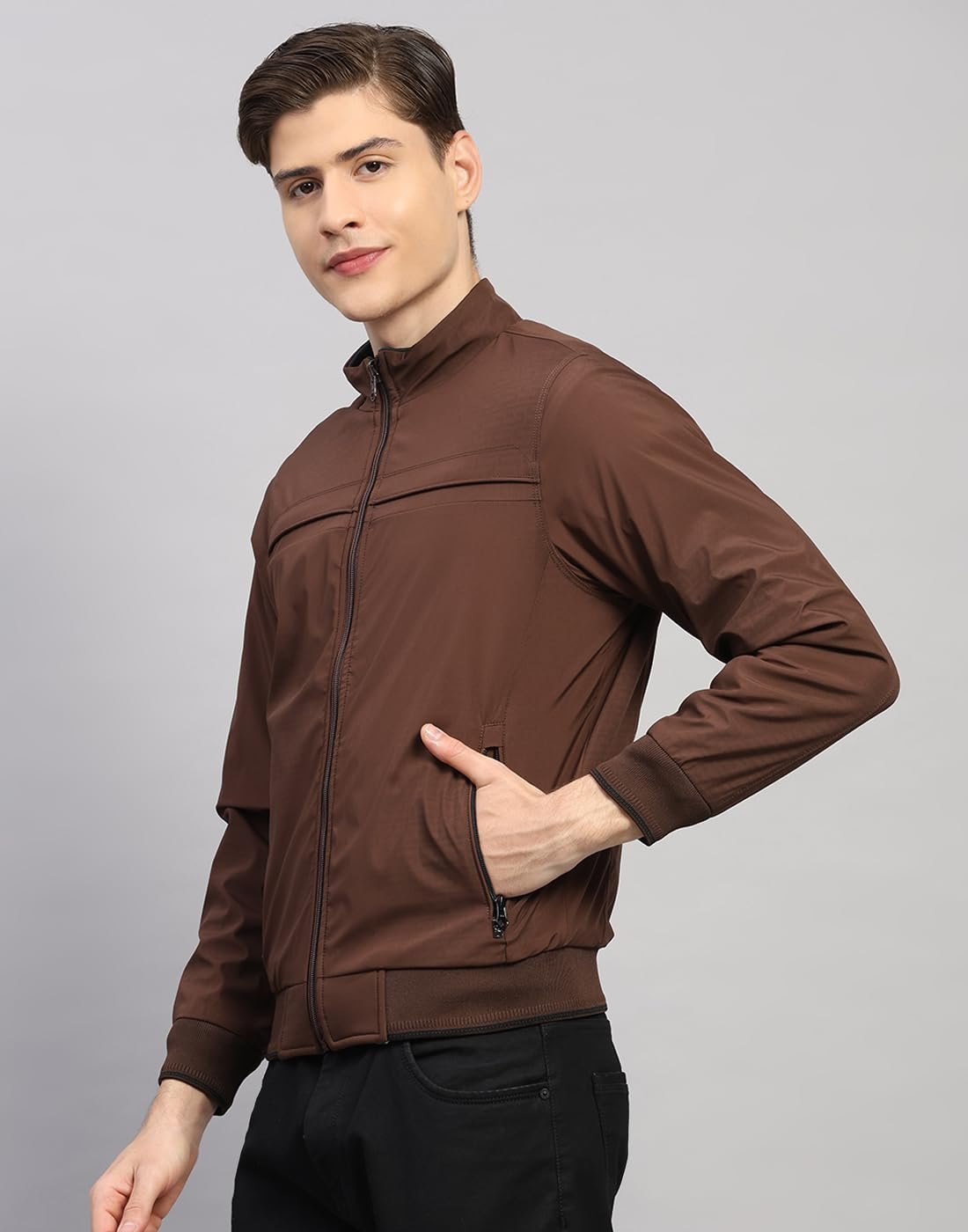 Mens Regular Fit Solid Collar Neck Zipper Reversible Full Sleeves Winter Jacket| Warm Coat for Men | Stylish Zipper Jacket Coffee Brown M - Image 2
