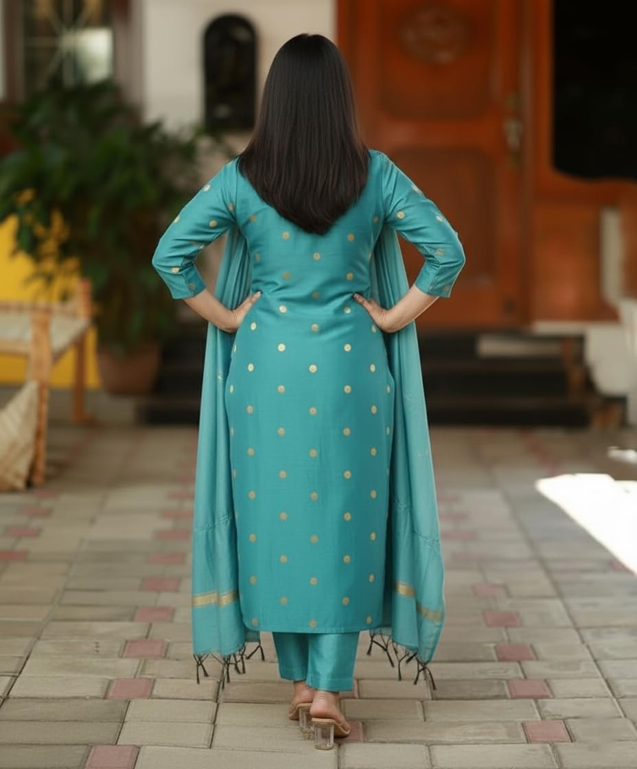 Women's Rayon Viscose Straight Printed Kurta with Pant & Dupatta (SDF SKY-VKS01-GS_XXL_Sky_XX-Large) - Image 2