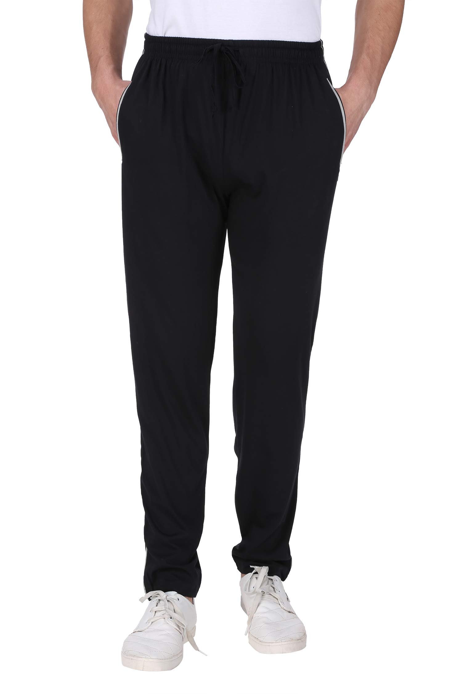 Men's Mid Rise Cotton Solid Regular Fit Trackpants/Jogger/Trouser with Side Pockets (Black, L)