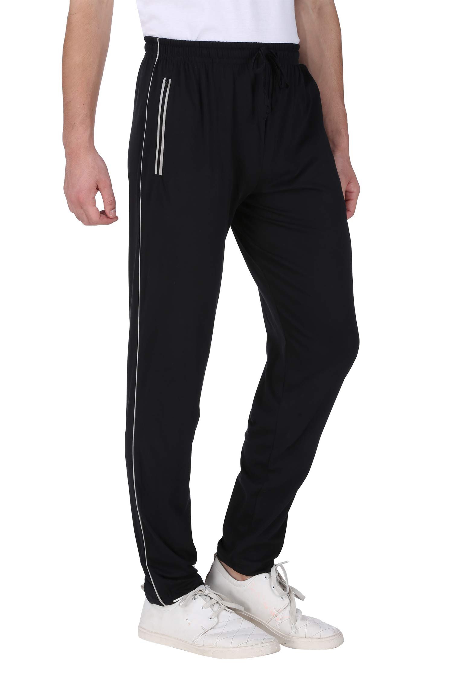 Men's Mid Rise Cotton Solid Regular Fit Trackpants/Jogger/Trouser with Side Pockets (Black, L) - Image 4