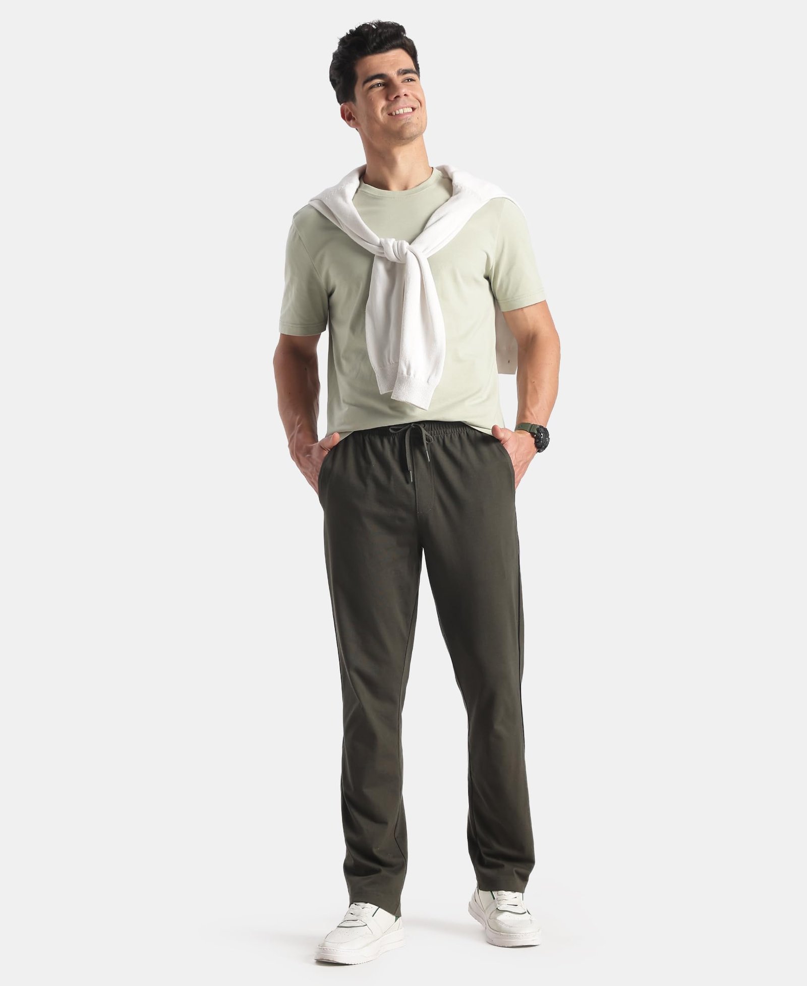 9500 Men's Super Combed Cotton Rich Regular Fit Trackpant with Side Pockets_Olive_L - Image 4