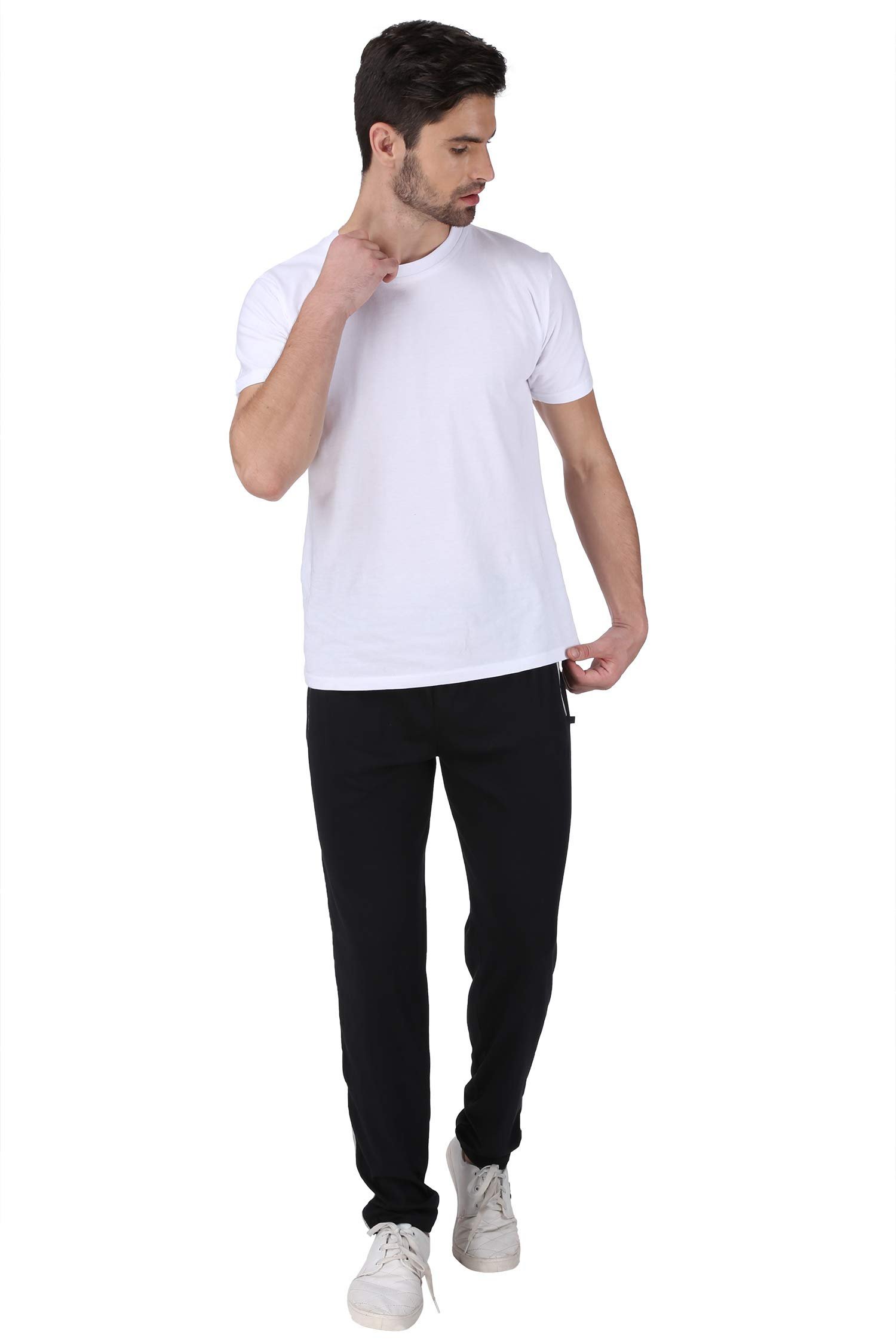 Men's Mid Rise Cotton Solid Regular Fit Trackpants/Jogger/Trouser with Side Pockets (Black, L) - Image 7