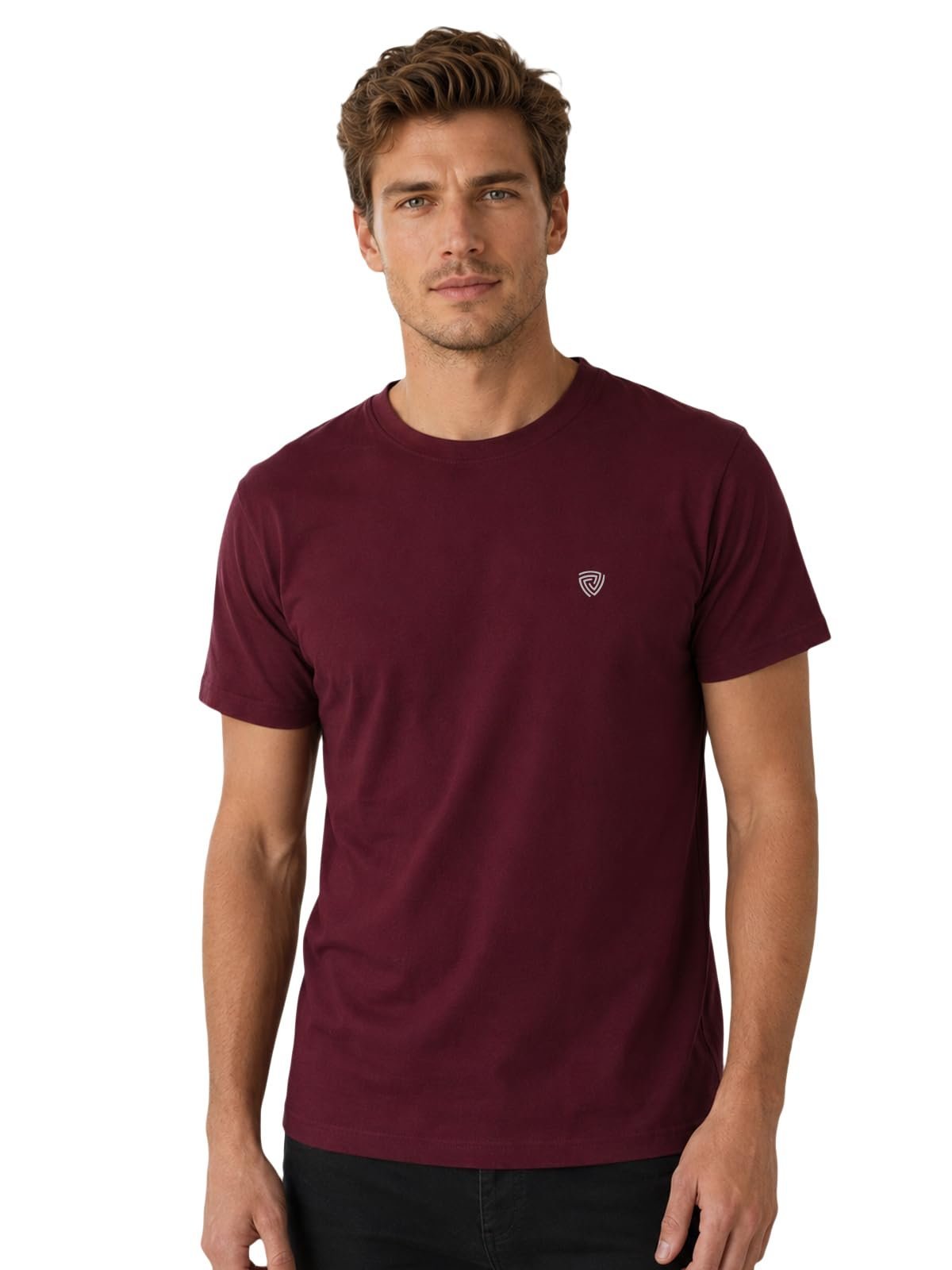 Maroon Solid Cotton Round Neck Tshirt for Men (Size: X-Large)