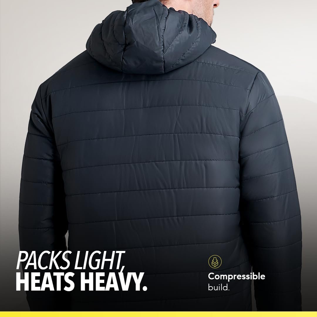 Men's Quilted Polyester Standard Length Jacket Monsoon Winter Wear Hooded Winter Padded Bomber Full Sleeve Jacket Black Charcoal Large - Image 5