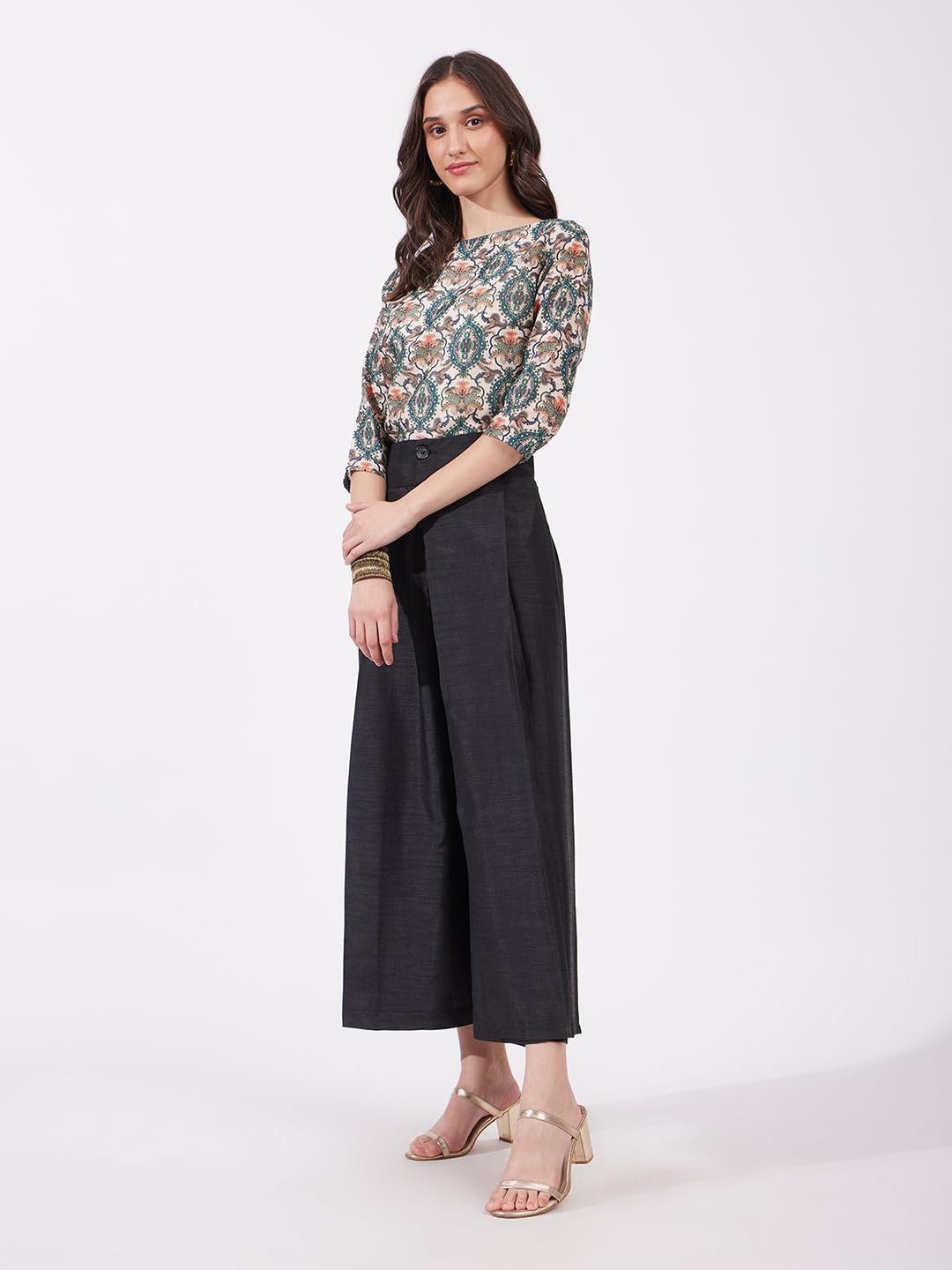 Women Casual Top | Boat Neck Three-Quarter Sleeves Floral Print Hip Length | Lightweight Smooth Fabric, Work & Vacation Outings | Multi - Image 3