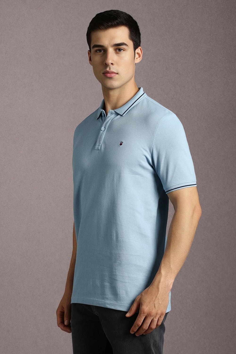 Men Cotton Solid Slim Fit T-Shirt (LRKPCSLFK37313_Blue L) - Image 2