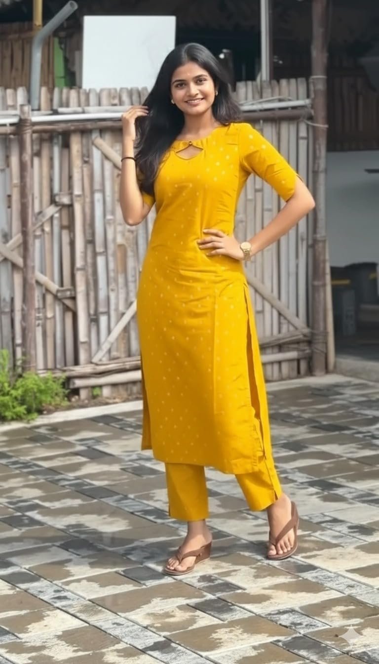 Women's Viscose Straight Printed Kurta with Pant (Yoshini Yellow_XL_Yellow_X-Large) - Image 2