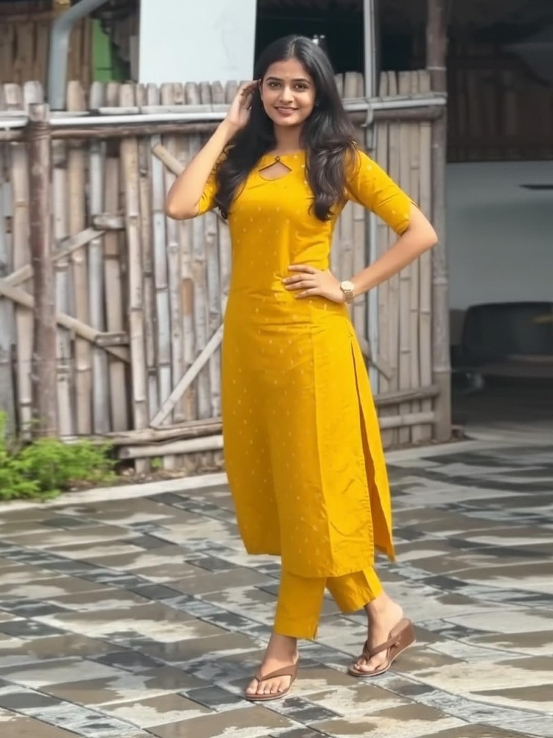 Women's Viscose Straight Printed Kurta with Pant (Yoshini Yellow_XL_Yellow_X-Large) - Image 6