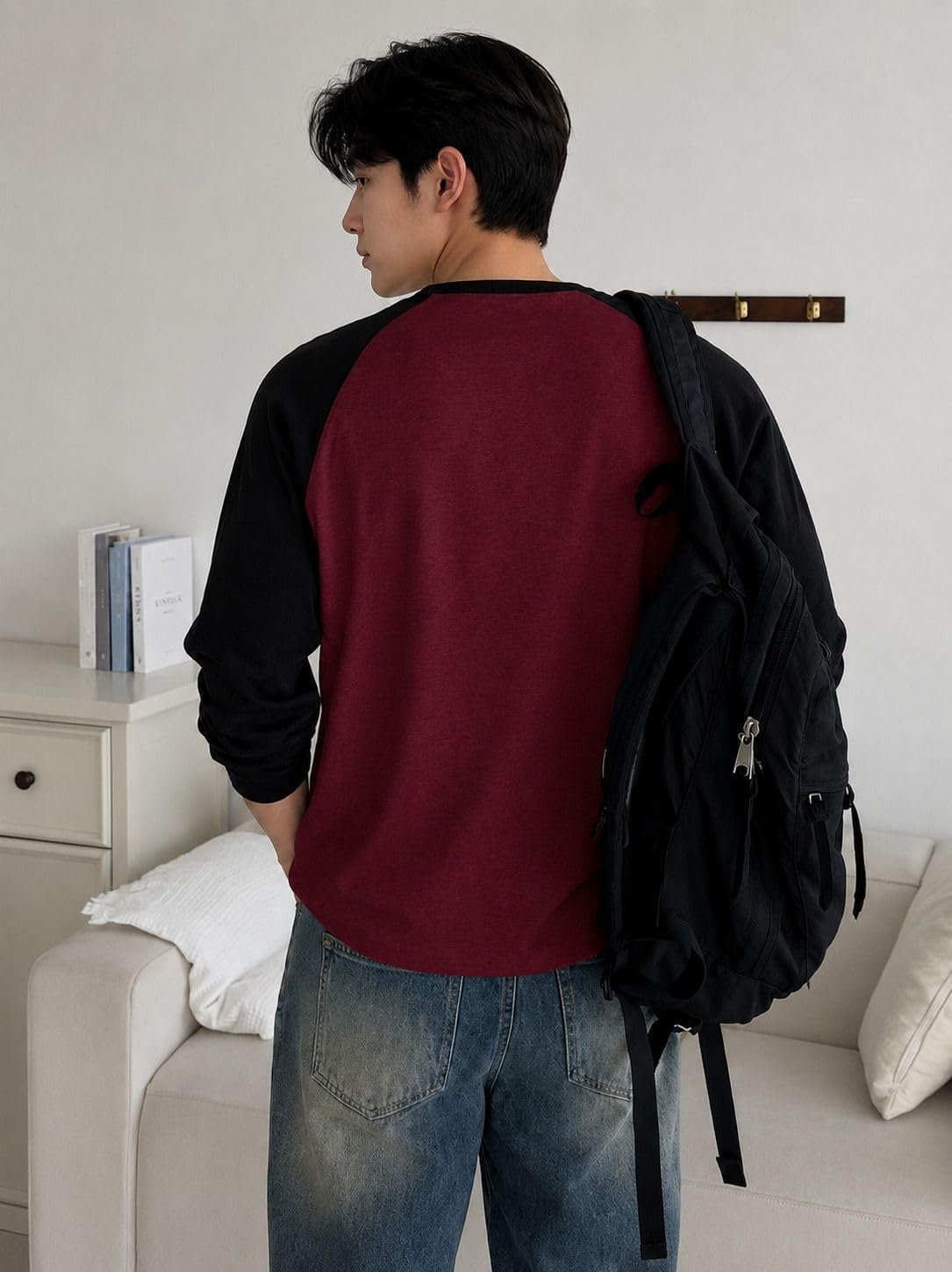 Colorblock Men Round Neck Black, Maroon T-Shirt - Image 2