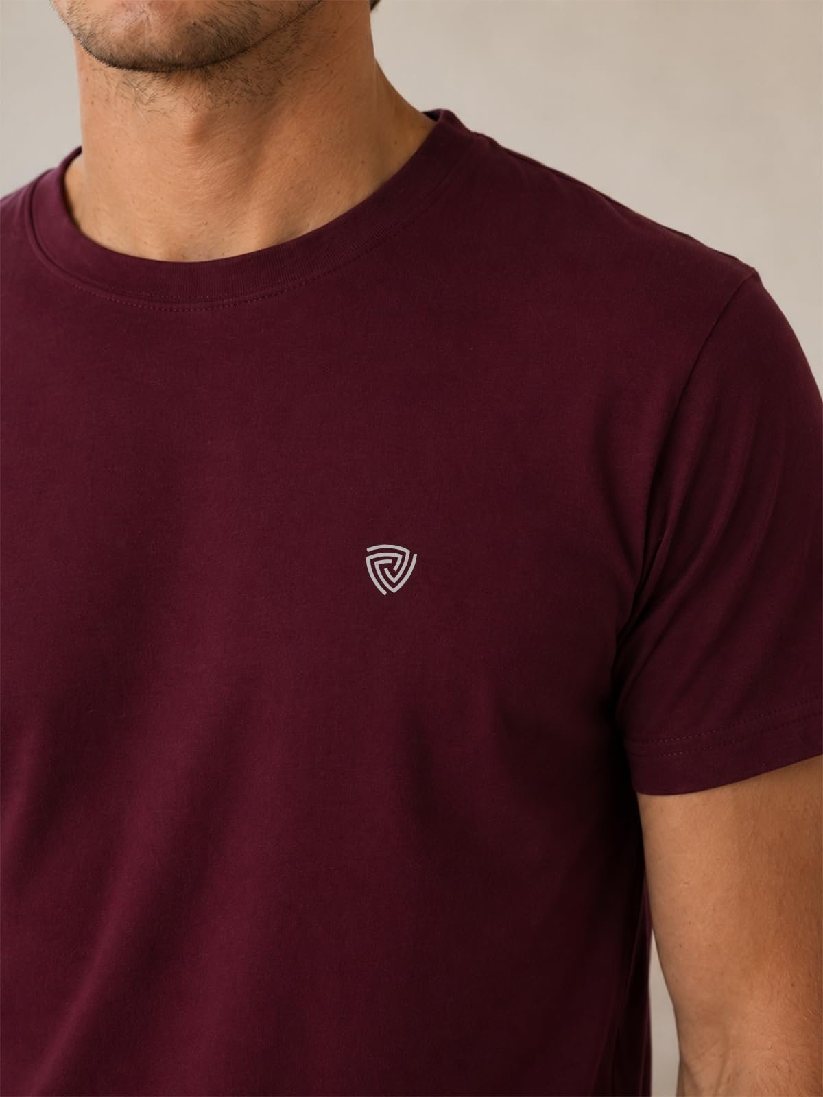 Maroon Solid Cotton Round Neck Tshirt for Men (Size: X-Large) - Image 3