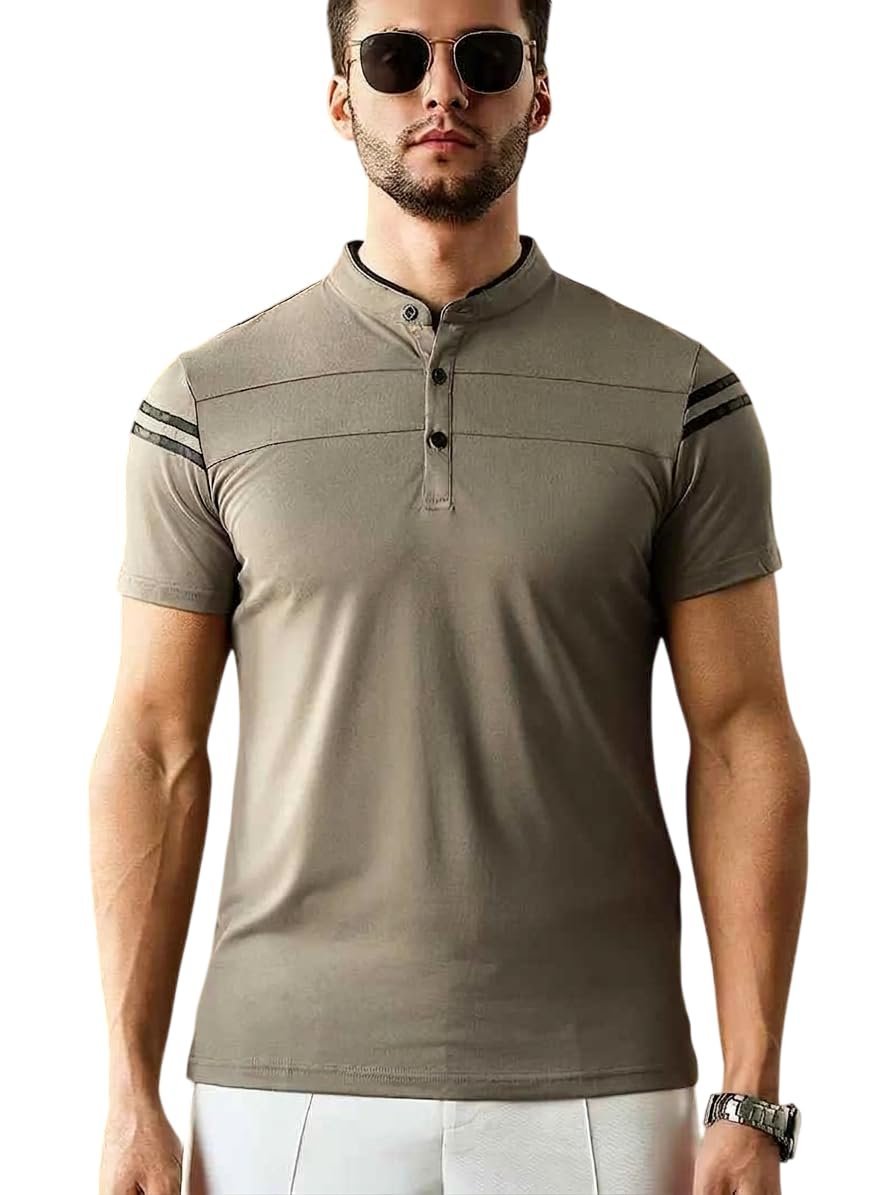 Mens Polo T-Shirt || Men’s Color Block Polo Tshirt | Short Sleeve Casual Pullover with Collar |Casual Wear for Men | Mens Regular FIT T-Shirts Beige
