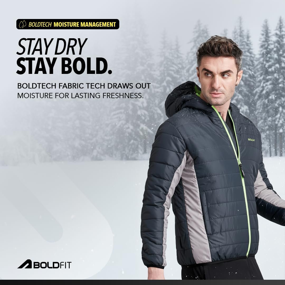 Men's Quilted Polyester Standard Length Jacket Monsoon Winter Wear Hooded Winter Padded Bomber Full Sleeve Jacket Black Charcoal Large - Image 7