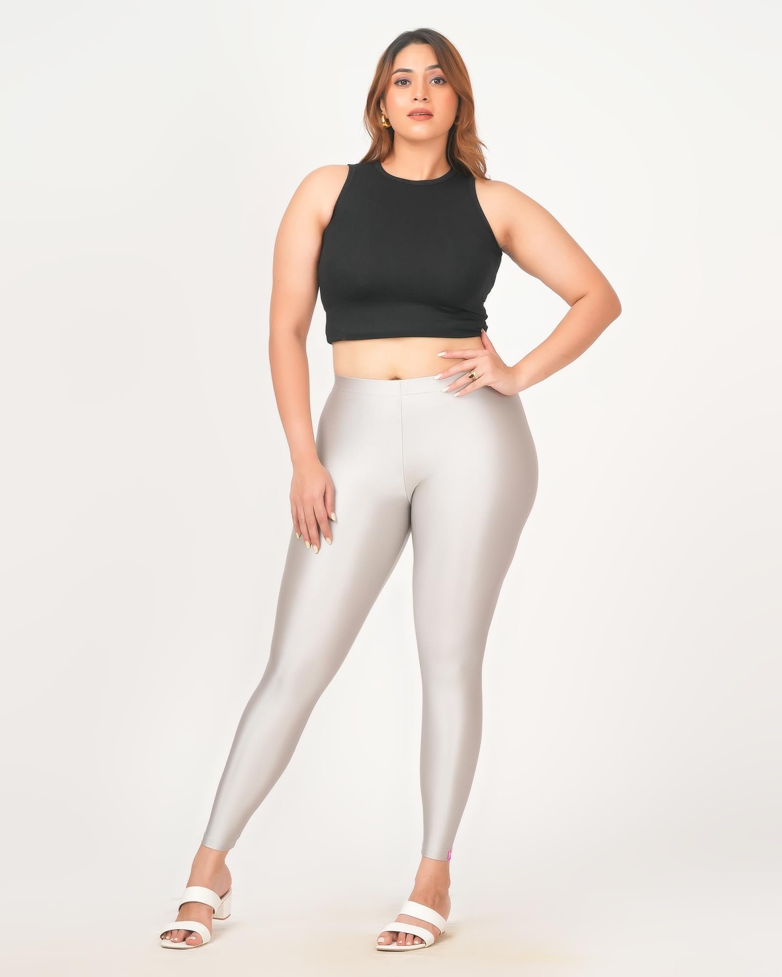 Loveit Ankle Length Shimmer Leggings for Women (Silver; S) - Image 6