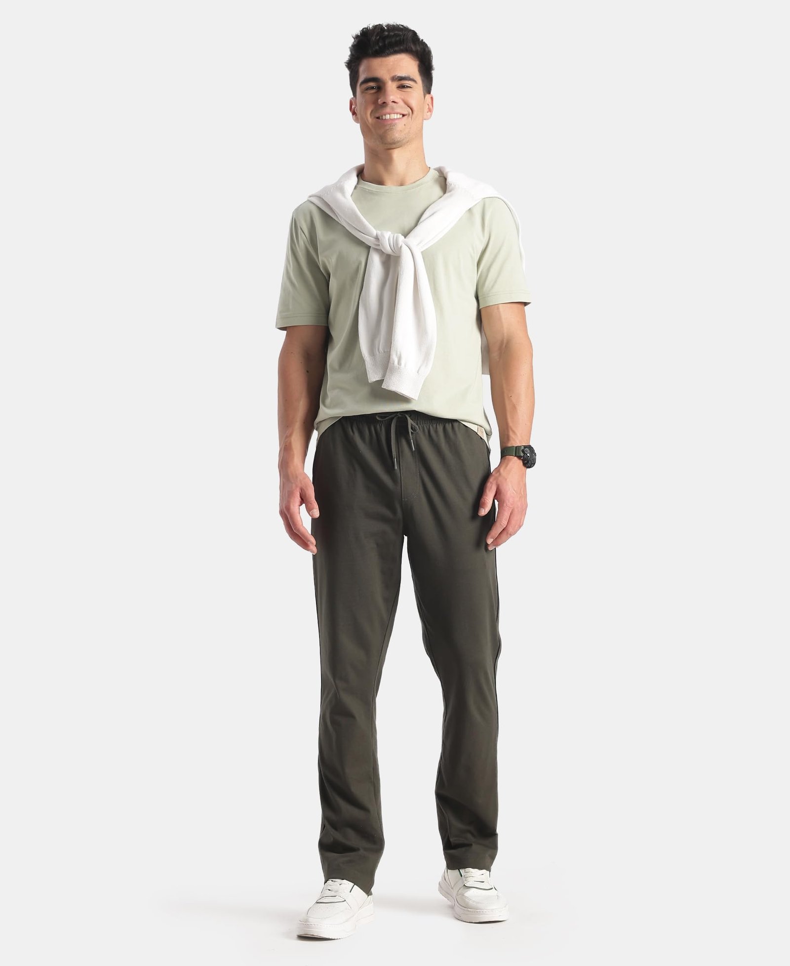 9500 Men's Super Combed Cotton Rich Regular Fit Trackpant with Side Pockets_Olive_L - Image 2