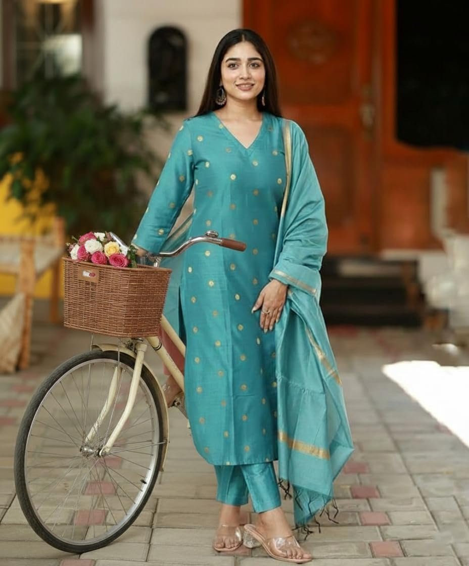 Women's Rayon Viscose Straight Printed Kurta with Pant & Dupatta (SDF SKY-VKS01-GS_XXL_Sky_XX-Large) - Image 4