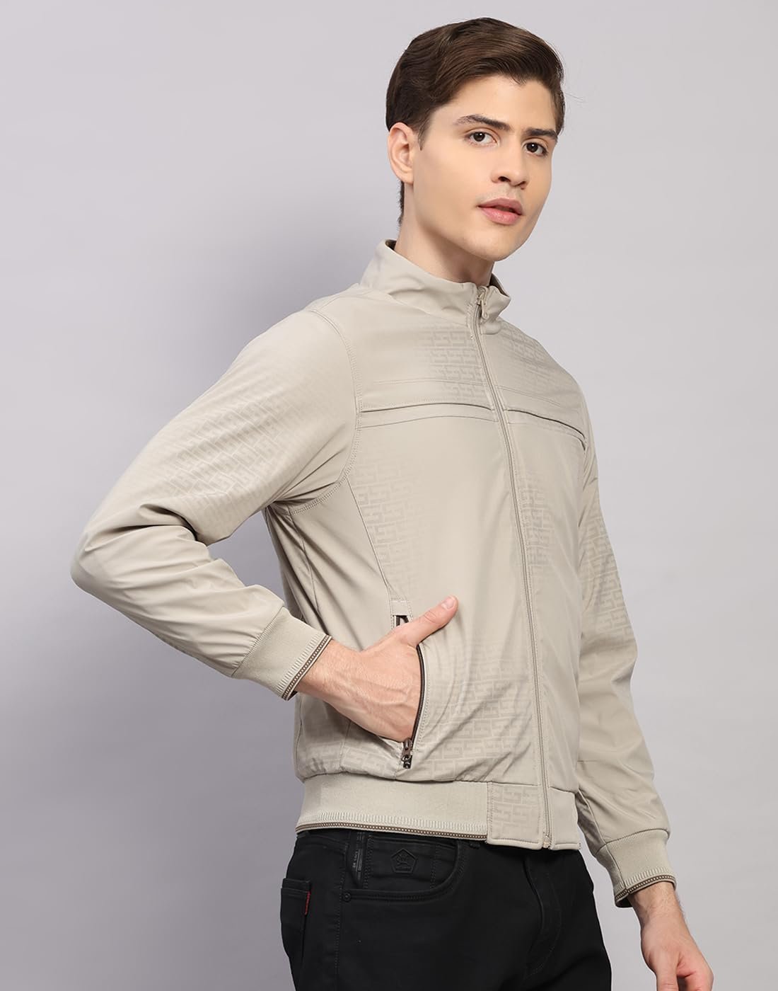 Mens Regular Fit Solid Collar Neck Zipper Reversible Full Sleeves Winter Jacket| Warm Coat for Men | Stylish Zipper Jacket Beige M - Image 3