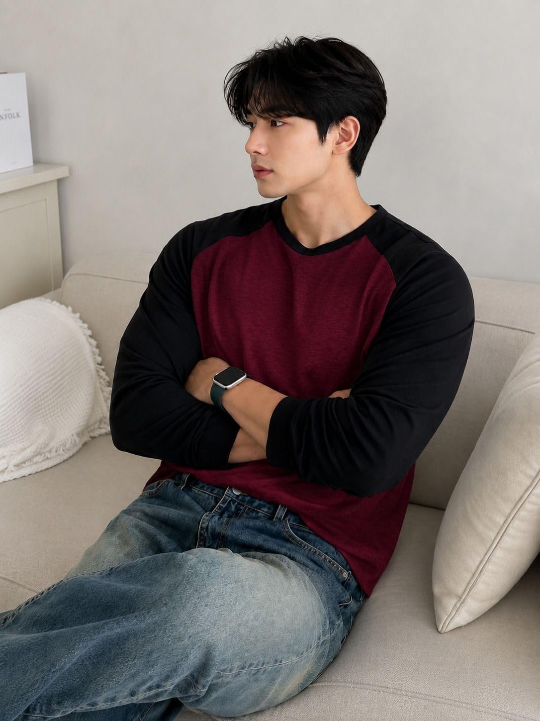 Colorblock Men Round Neck Black, Maroon T-Shirt - Image 3