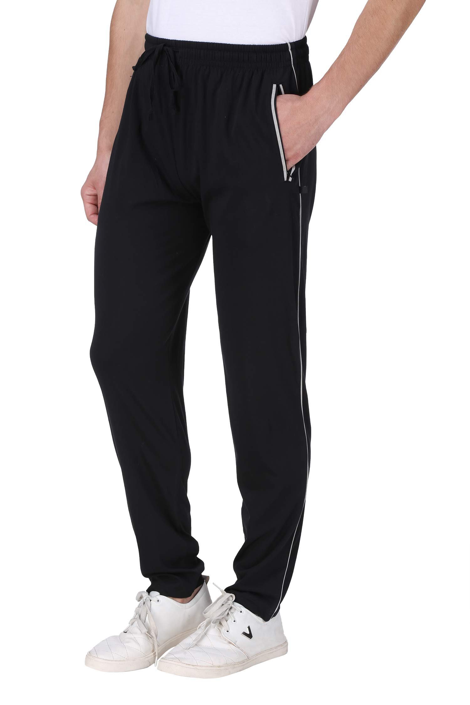 Men's Mid Rise Cotton Solid Regular Fit Trackpants/Jogger/Trouser with Side Pockets (Black, L) - Image 5