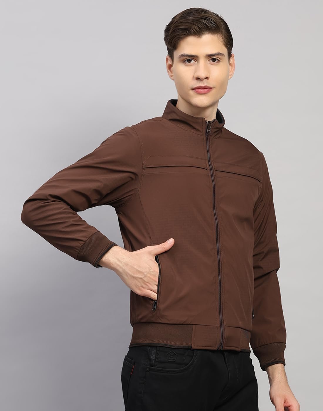 Mens Regular Fit Solid Collar Neck Zipper Reversible Full Sleeves Winter Jacket| Warm Coat for Men | Stylish Zipper Jacket Coffee Brown M - Image 3