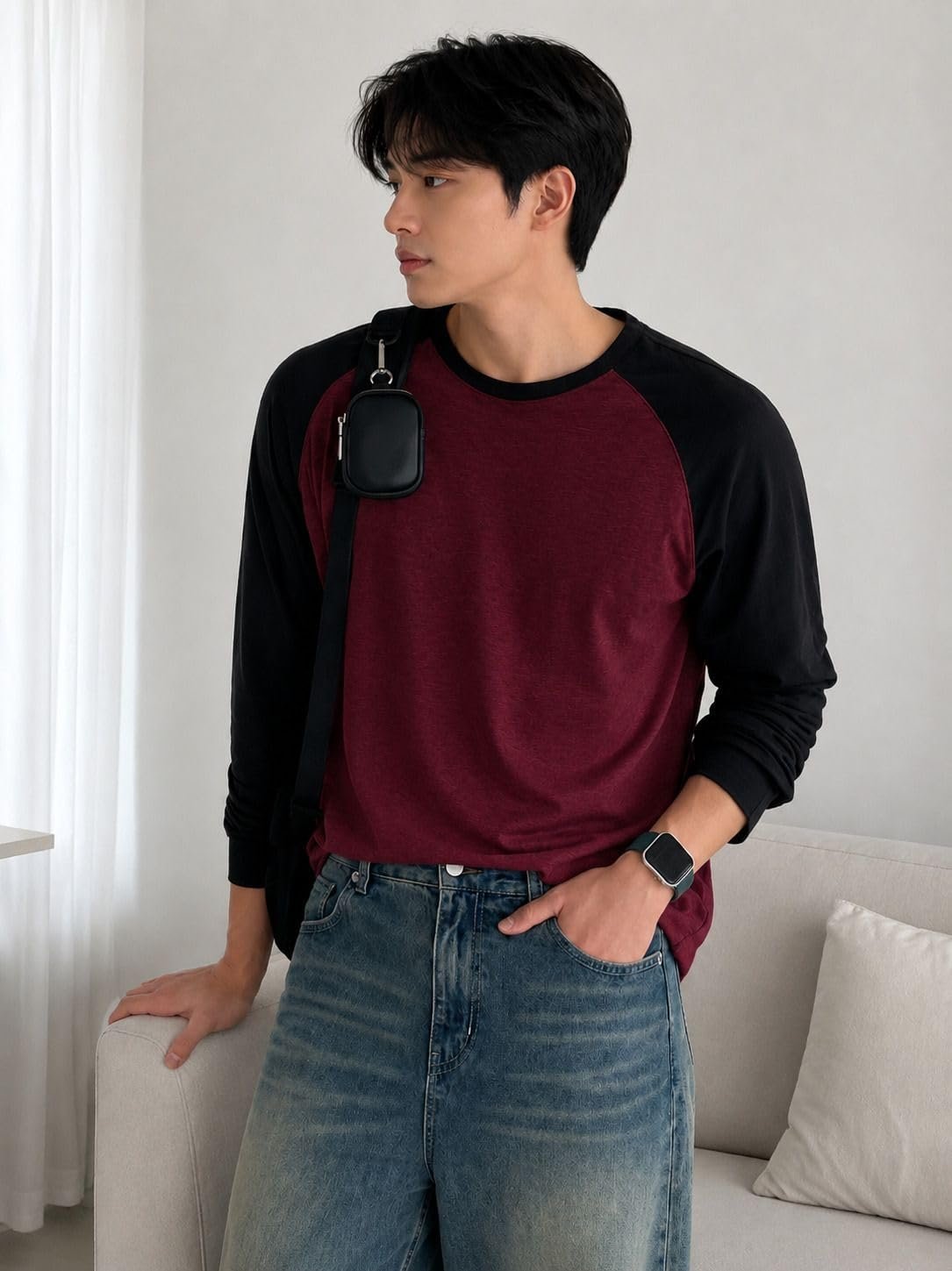 Colorblock Men Round Neck Black, Maroon T-Shirt - Image 4