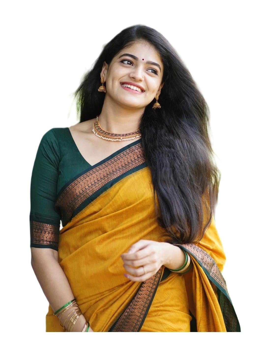 Yellow Women's Kanjivaram Soft Silk Saree With Blouse Piece (GOLD)