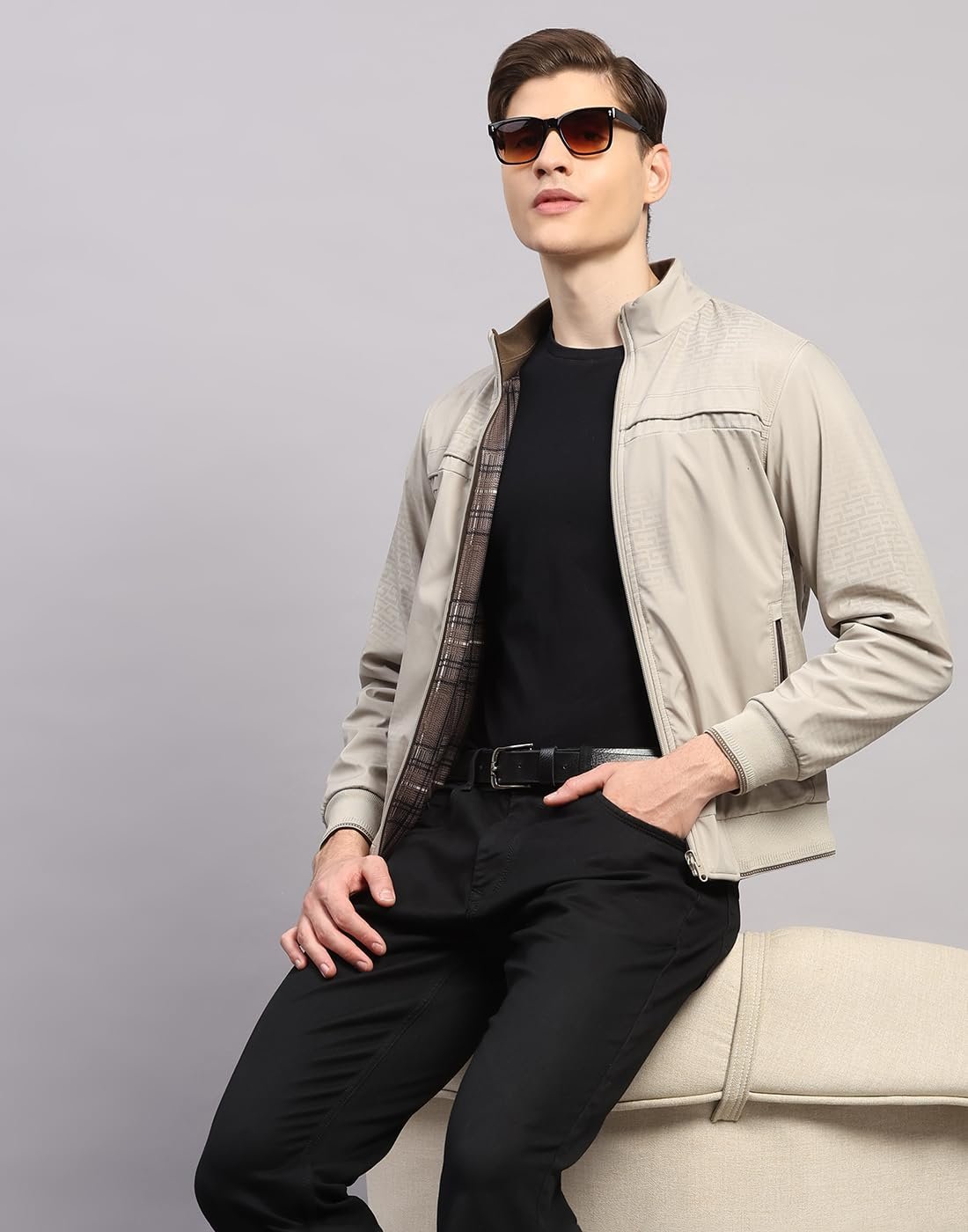 Mens Regular Fit Solid Collar Neck Zipper Reversible Full Sleeves Winter Jacket| Warm Coat for Men | Stylish Zipper Jacket Beige M - Image 6