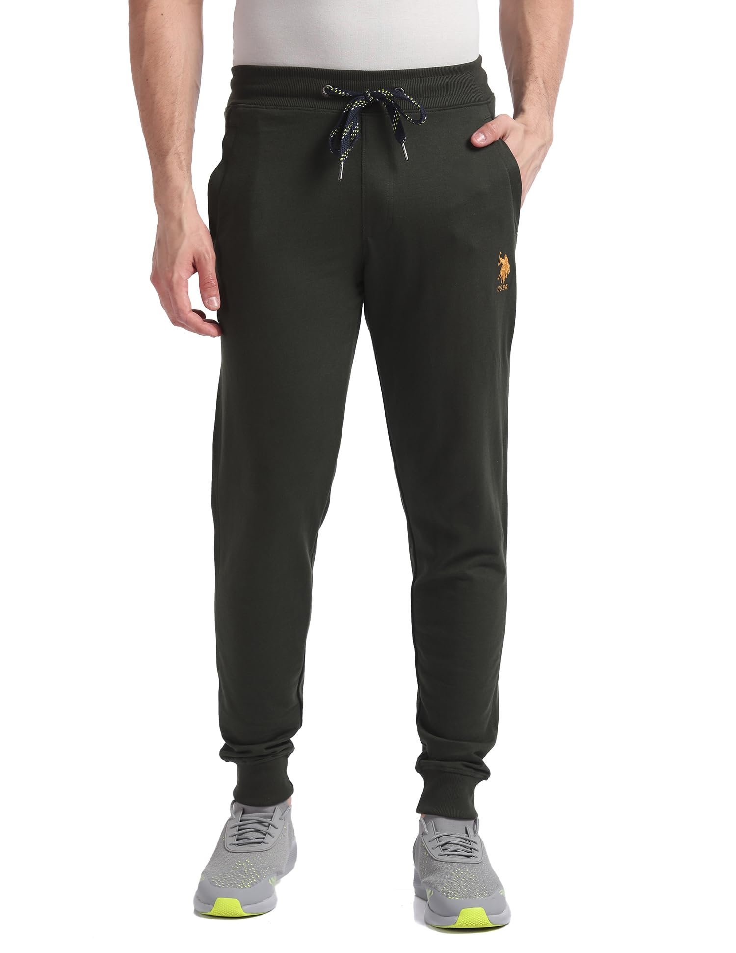 . Men's I604 Mid Rise Drawstring Waist Longe Joggers (I604-PL_Olive_L)