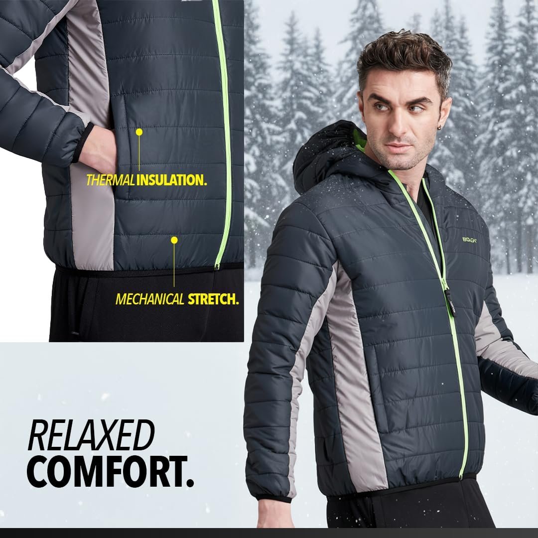 Men's Quilted Polyester Standard Length Jacket Monsoon Winter Wear Hooded Winter Padded Bomber Full Sleeve Jacket Black Charcoal Large - Image 6