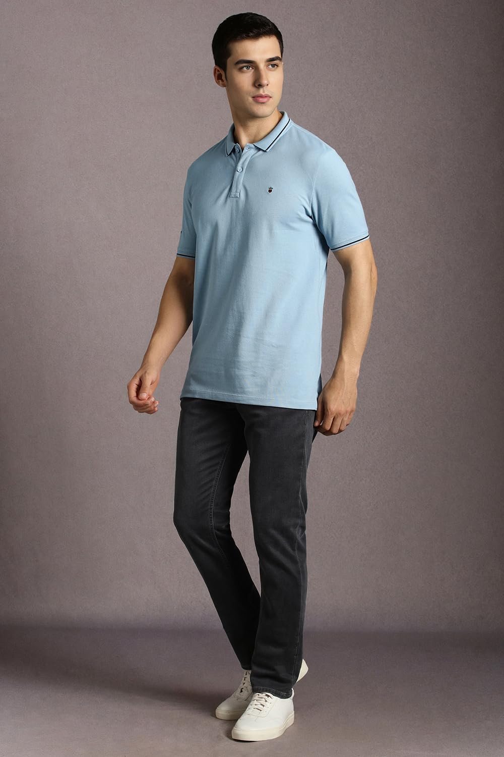 Men Cotton Solid Slim Fit T-Shirt (LRKPCSLFK37313_Blue L) - Image 5