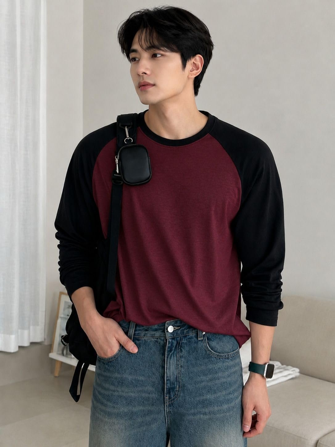 Colorblock Men Round Neck Black, Maroon T-Shirt - Image 5