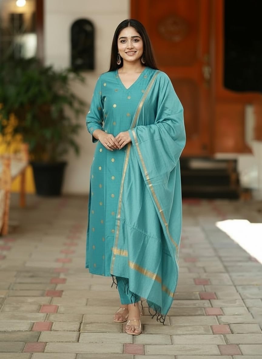 Women's Rayon Viscose Straight Printed Kurta with Pant & Dupatta (SDF SKY-VKS01-GS_XXL_Sky_XX-Large) - Image 3