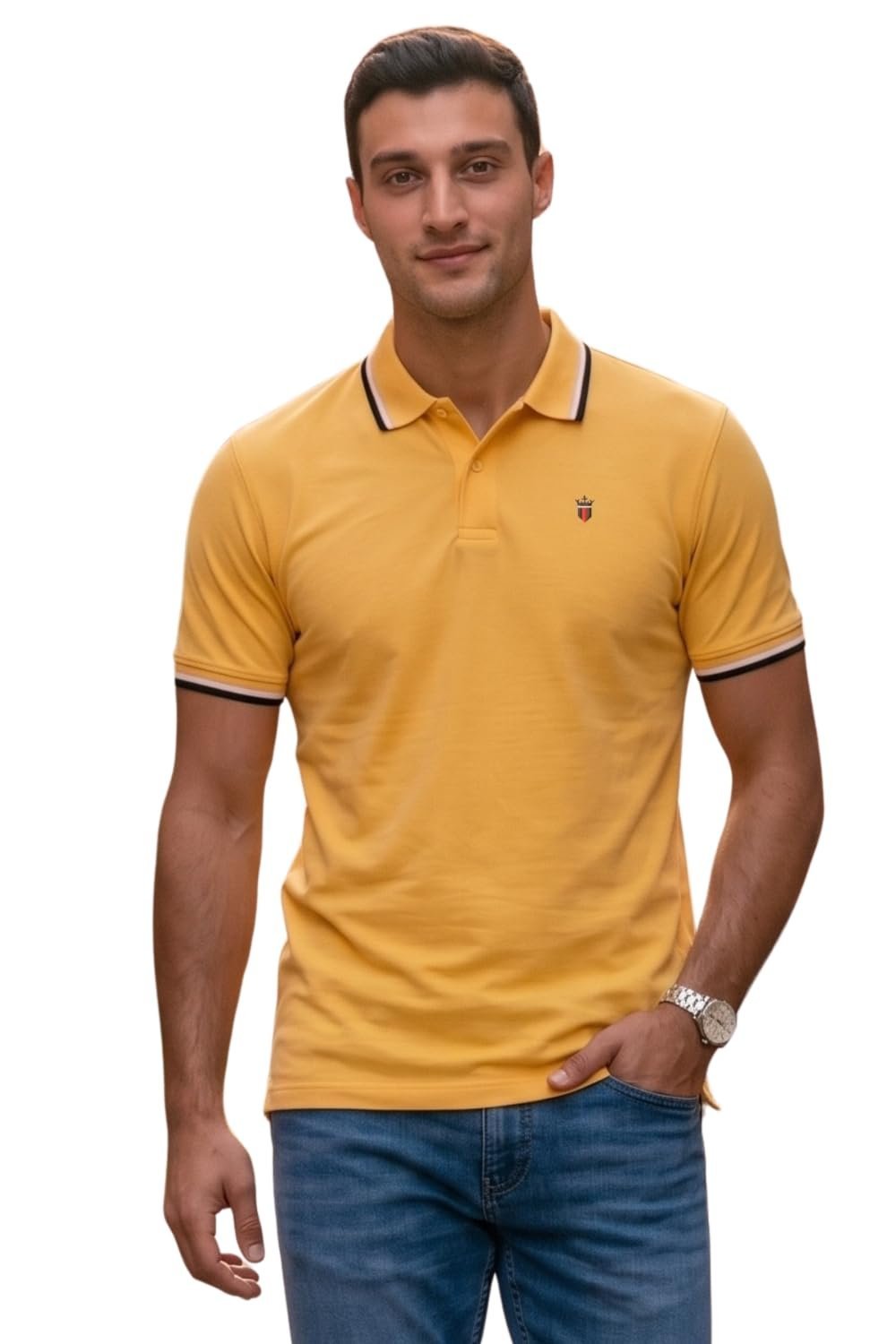 Men's Cotton Solid Slim Fit T-Shirt (Lykpcslpa79282_Yellow