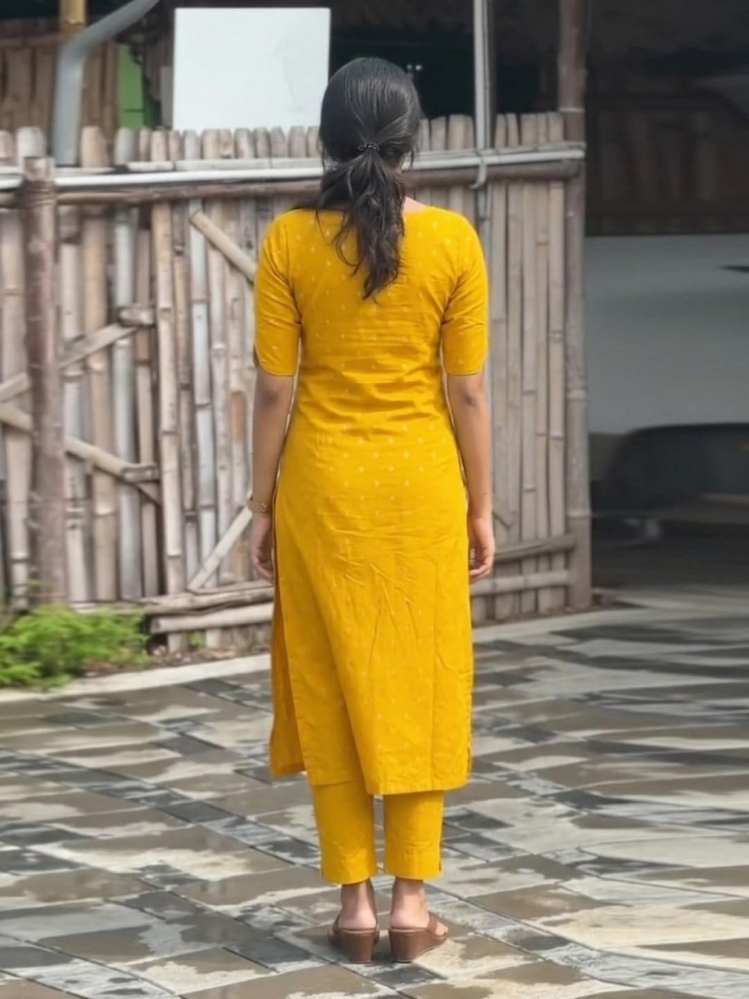 Women's Viscose Straight Printed Kurta with Pant (Yoshini Yellow_XL_Yellow_X-Large) - Image 3