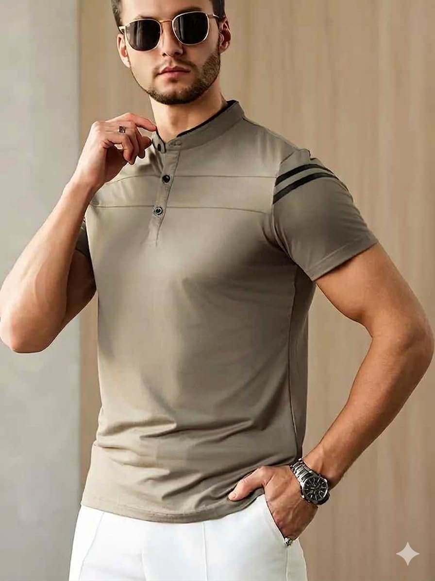 Mens Polo T-Shirt || Men’s Color Block Polo Tshirt | Short Sleeve Casual Pullover with Collar |Casual Wear for Men | Mens Regular FIT T-Shirts Beige - Image 5