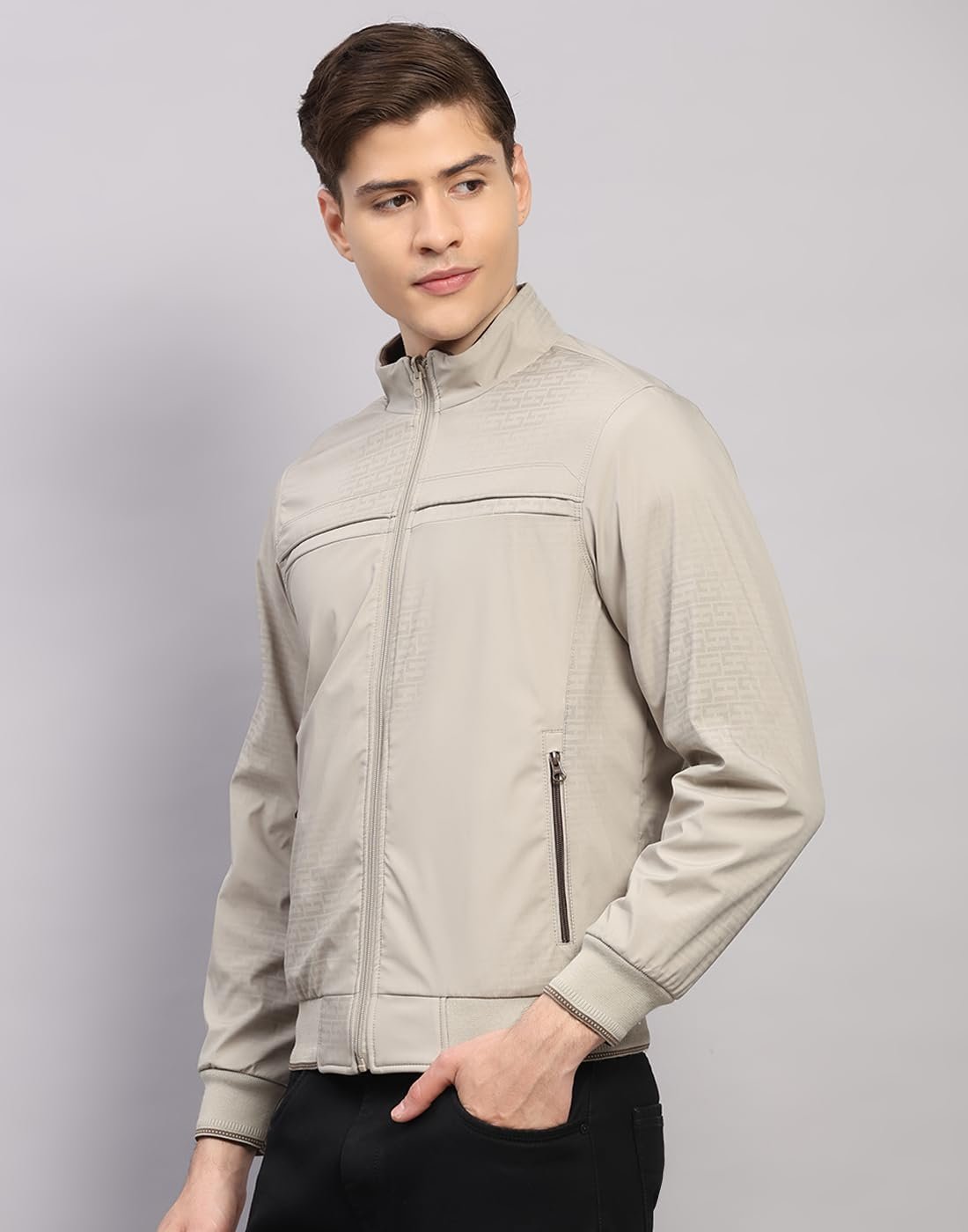 Mens Regular Fit Solid Collar Neck Zipper Reversible Full Sleeves Winter Jacket| Warm Coat for Men | Stylish Zipper Jacket Beige M - Image 2