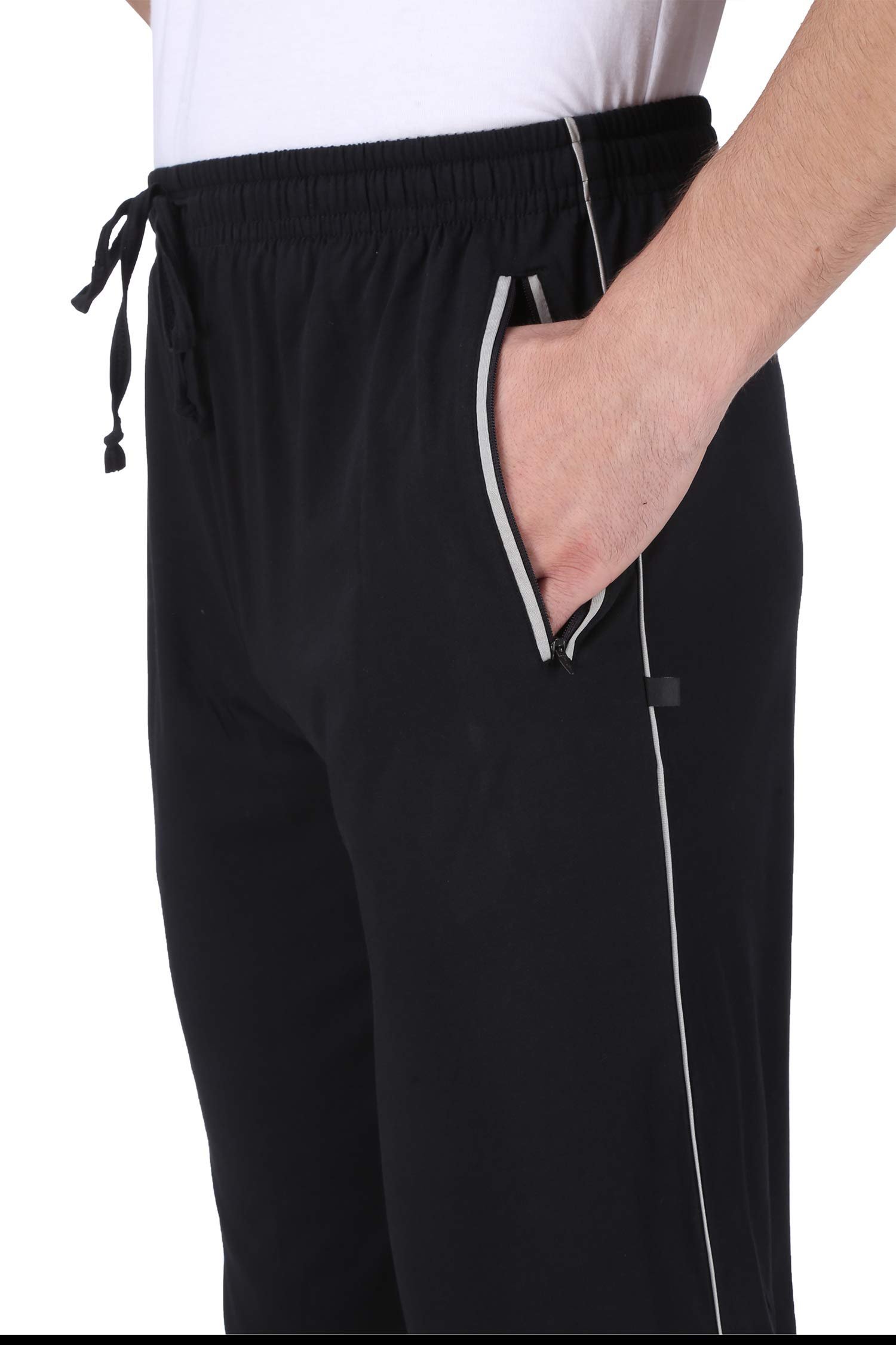 Men's Mid Rise Cotton Solid Regular Fit Trackpants/Jogger/Trouser with Side Pockets (Black, L) - Image 3