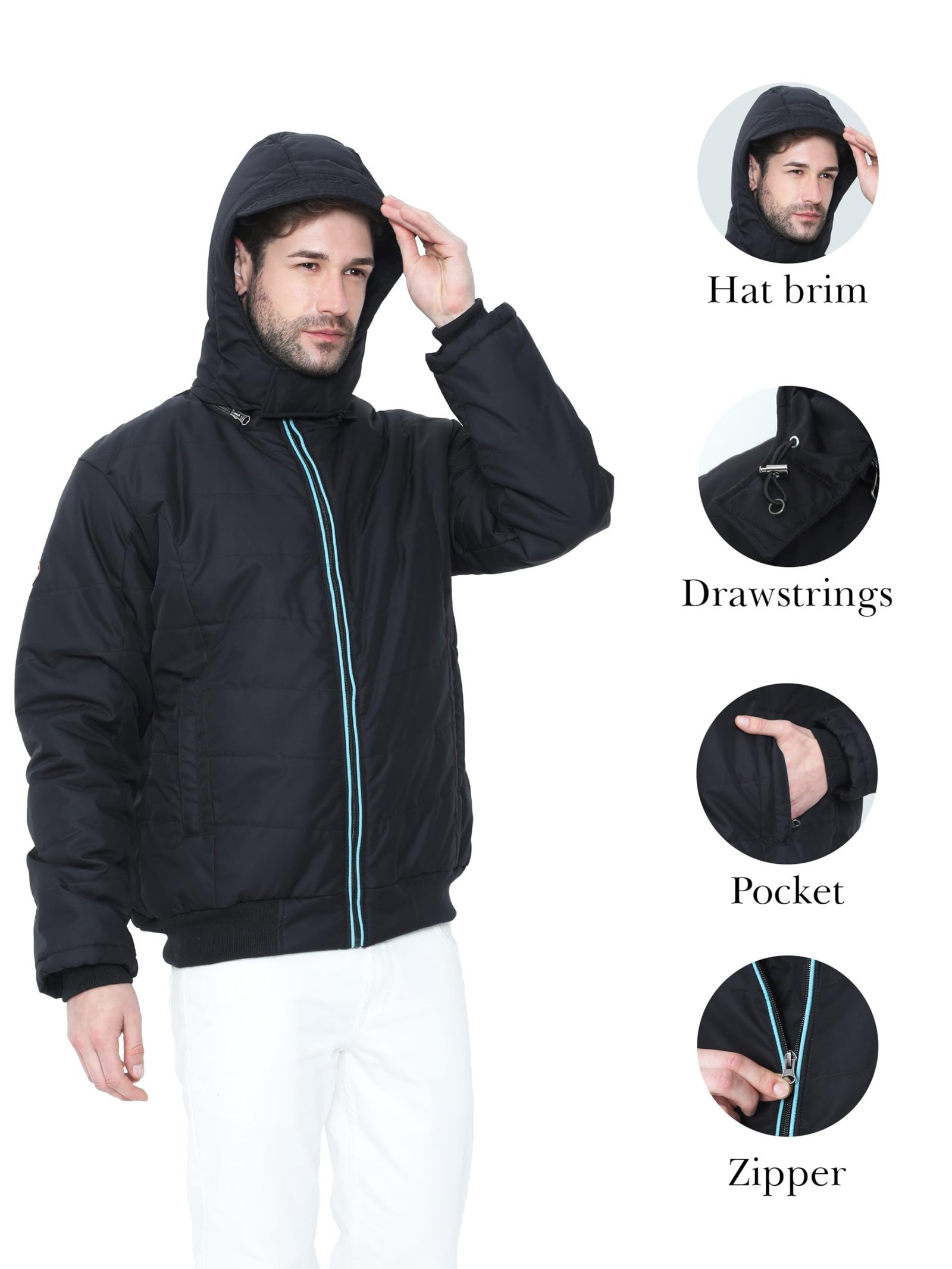Wool Men's Hooded Winter Jacket - Waterproof and Snowproof (XXX-Large), Black - Image 2