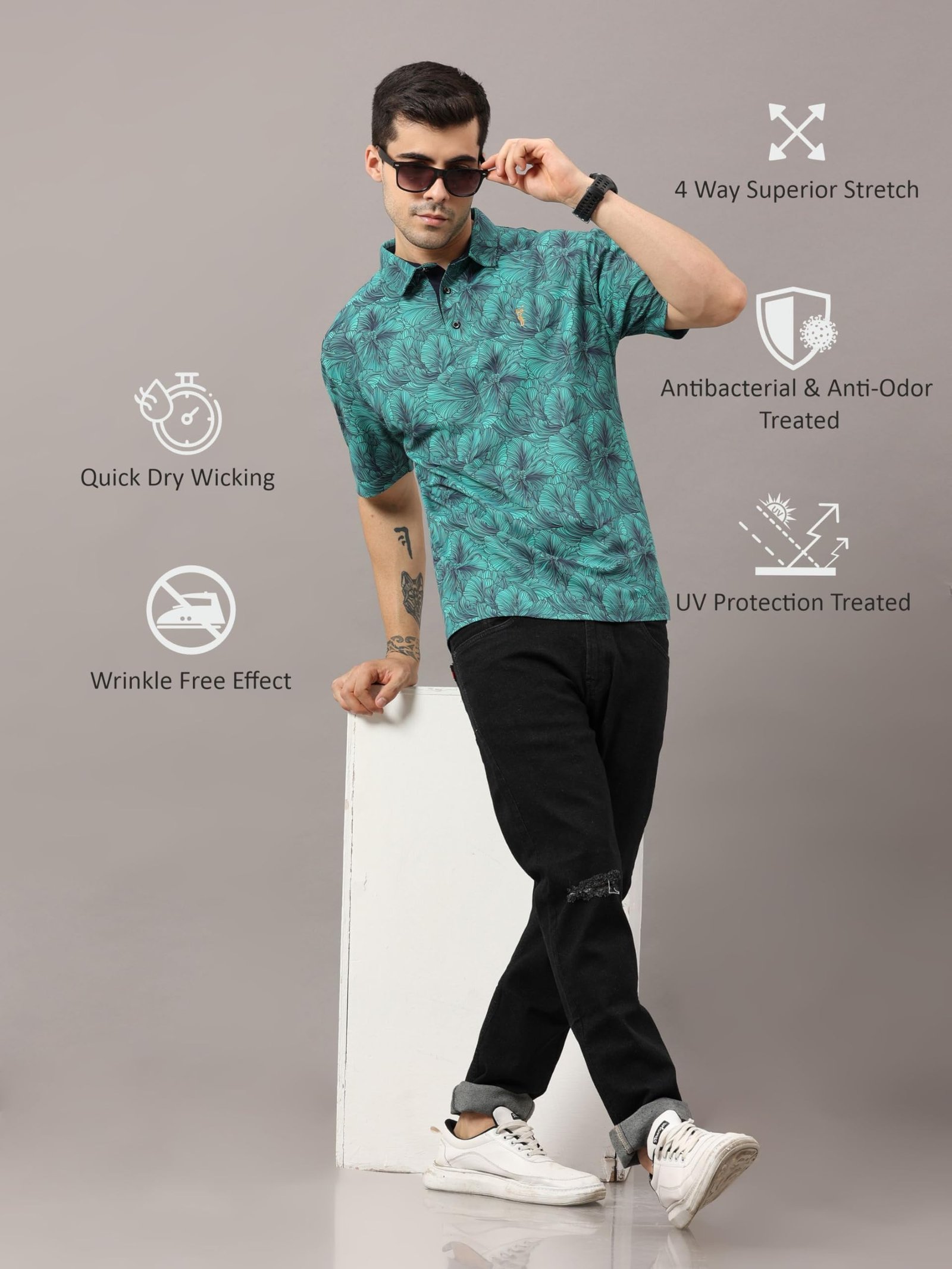 Men's Floral Printed Half Sleeve Polo T-Shirt | Regular Fit | Breathable | Wrinkle Free | Quick Dry | Stretchable Casual Wear - Image 5